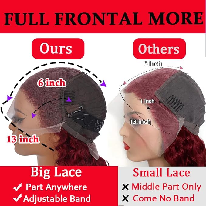 99J Burgundy Lace Front Wigs Human Hair 24 Inch Deep Wave Lace Front Wigs Human Hair Pre Plucked Red Curly 13x6 HD Colored Frontal Glueless Wet and Wavy Deep Wave