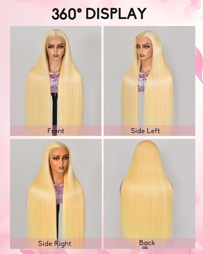 613 13x6 Lace Front Wig Human Hair Straight Blonde Wig Human Hair 613 HD Lace Frontal Wigs 180 Density No Synthetic Blend No Tangle No Shedding Triple Lifespan 3X 100% Real Human Hair 24 Inch