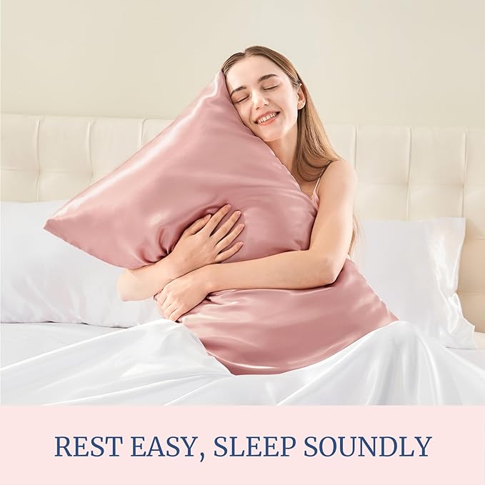 BEDELITE Satin Pillowcase for Hair and Skin, Super Soft and Cooling Similar to Silk Pillow Cases 2 Pack with Envelope Closure, Gift for Women Men(20"x30" Queen Size, Rose Pink)