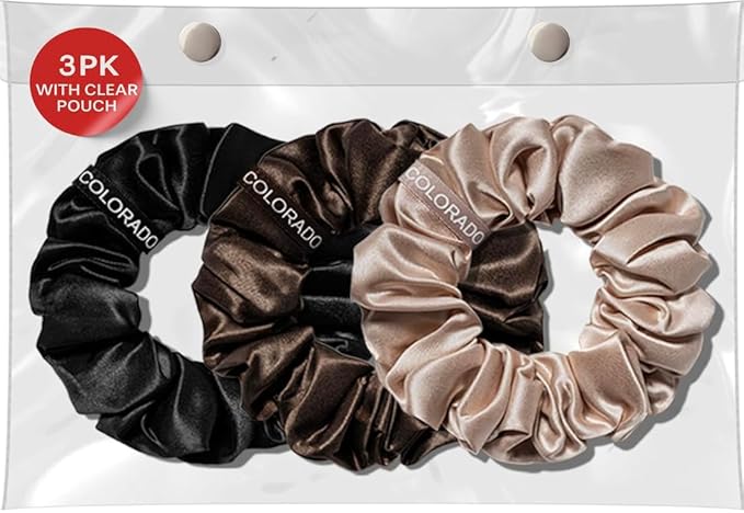 SUNDAYSILKS™ Luxurious Mulberry Silk Scrunchies for Women & Girls | No-Slip, Silky Hair Ties for Natural, Curly, Thin or Thick Hair | Gentle Hold for Ponytails & Sleep | Mini to Large Sizes [3 Pack]