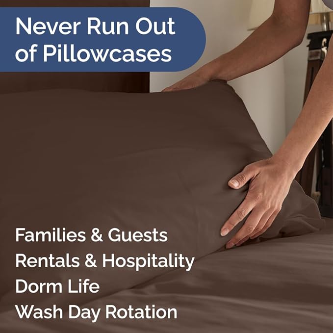Queen Pillow Cases Set of 8 - Ultra Soft Hotel Quality Pillowcase Covers - Comfy & Wrinkle Free - Shrink, Stain and Fade Resistant - Easy-Care, Machine Washable Pillow Protectors - 8 Pcs Set - Brown