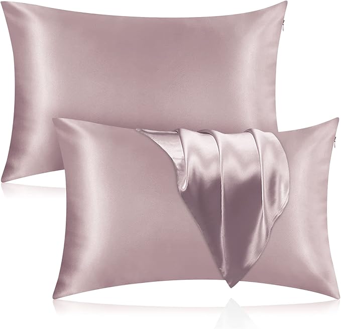 Silk Pillowcase for Hair and Skin, 2 Pack 100% Mulberry Silk Pillowcase 25 Momme, 600 Thread Count, Both Side Pure Silk Pillow Cover with Hidden Zipper (ApricotGray, Queen 20''×30'')