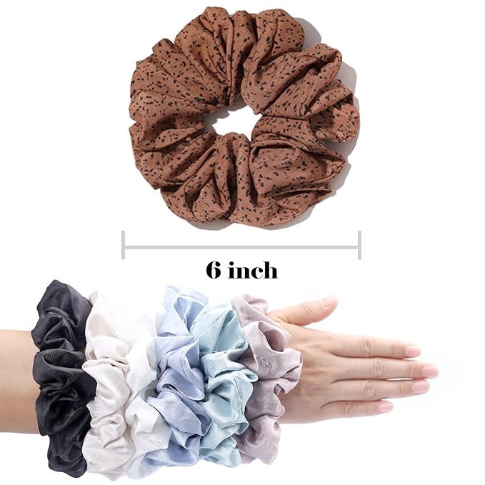 IVARYSS Extra Large Scrunchies for Women's Hair, Premium Satin Soft Jumbo Scrunchy, XL 6 inch Big Elastic Thick Band Hair Accessories, 4 Pack, Dots