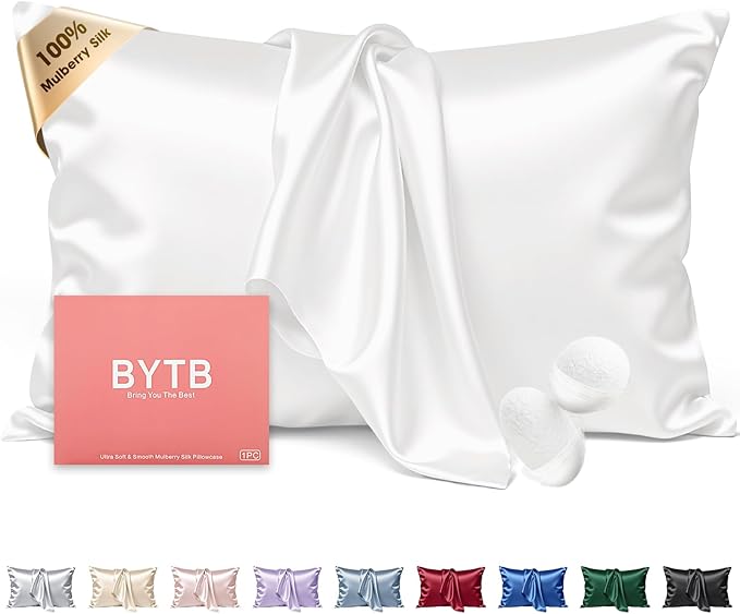 Silk Pillow Cases King Size 100% Mulberry Silk Pillowcase for Hair & Skin 22 Momme Both Side Grade 6A Silk Cooling Soft Breathable 20 x 36 Inches with Hidden Zipper 1PC, White