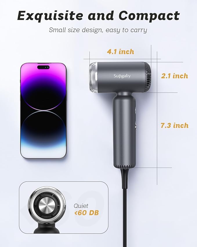 Dual Voltage Hair Dryer, High-Speed Ionic Blow Dryer for Fast Drying, Travel Compact Hair Blow Dryer with Magnetic Curly Diffuser for Home, Portable Hairdryer International 110-240V