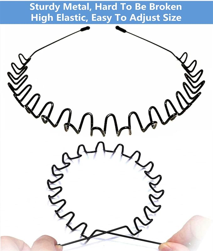 Metal Hair Band for Men Headband Women Bands Unisex Black Wavy Spring Outdoor Sports Headbands Men's Hoop Clips Accessories Simple Elastic Non Slip Head Headwear