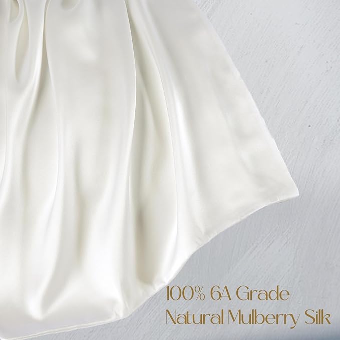 ZIMASILK 100% Pure Mulberry Silk Pillowcase 2 Pack, Soft and Smooth,Both Sides Premium Grade 6A Silk,600 Thread Count,with Hidden Zipper (Queen 20''x30'',Ivory)