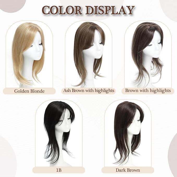 UDU Hair Toppers for Women, Synthetic Fiber, Golden Blonde, Straight, 18 Inch, 5x5 Inch Base, Clip-in Wiglets with Fringe Bangs