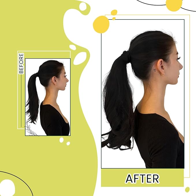 RUNATURE Ponytail Extension Human Hair, 14 Inch 70g Real Human Hair Ponytail, Striaght Natural Hairpiece with Wrap Around Magic Paste, Daily Wear, Easy to Install, #1B Off Black #1B Off Black