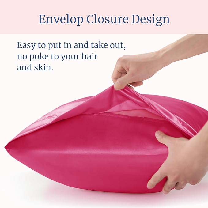 BEDELITE Satin Pillowcase for Hair and Skin, Super Soft Similar to Silk Pillow Cases 4 Pack with Envelope Closure, Cooling Pillowcases for Women Men (20"x26" Standard Size, Hot Pink)