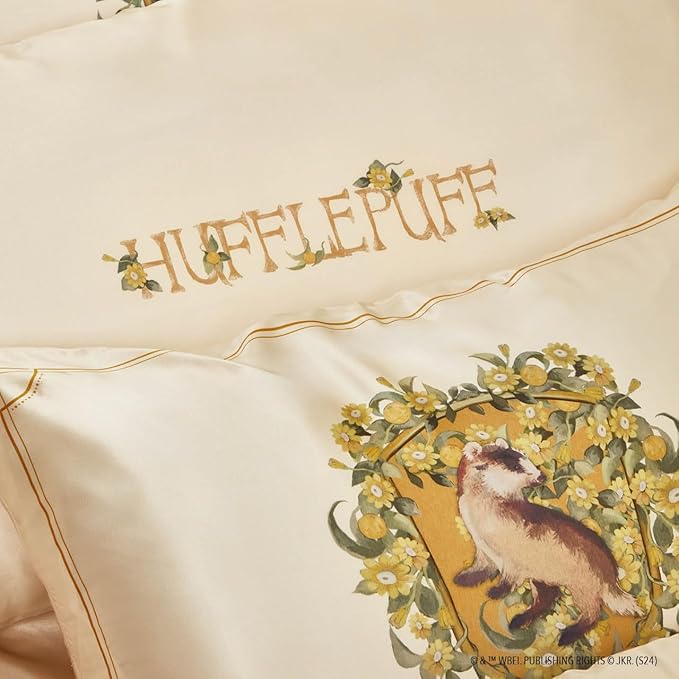 Kitsch x Harry Potter Hufflepuff Satin Pillowcase with Zipper – Double-Sided Crest Design – Better Than Silk Pillowcase – Perfect for Kids Rooms & Toddler Bed Time Pillow Case –Queen/Standard 19x26