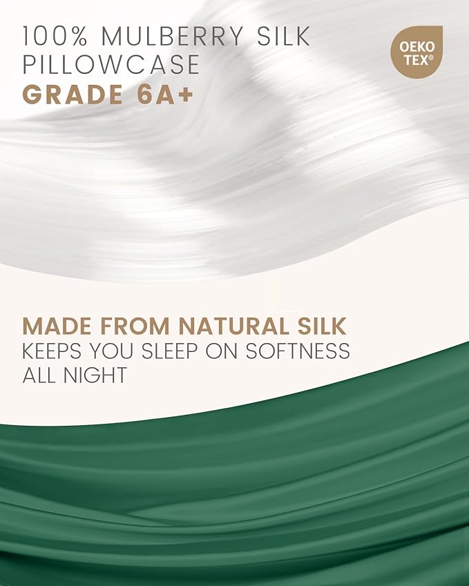THXSILK 100% Mulberry Silk Pillowcase for Hair and Skin Health, Hidden Zipper, 6A+ Silk Both Sides Smooth, Breathable and Natural, Sleep Pillow Case (Standard 20"x26", Emerald Green)