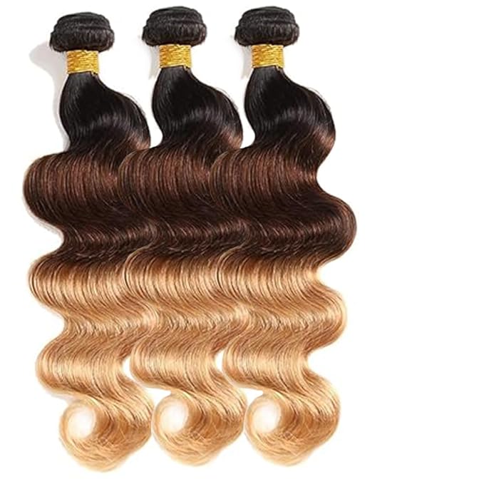 Ombre Human Hair Bundles Blonde Body Wave Bundle Niegmeag Virgin Soft and Silky Hair 3 Bundles 26 28 30 Inch Double Weft Honey Blonde Body Wave Bundle Hair Weave