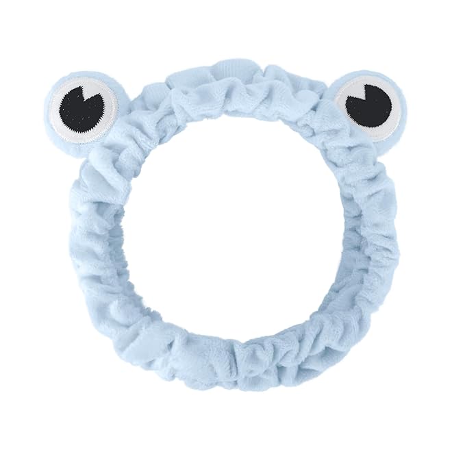 Jowmoy Blue color Frog Eye Elastic Headband - Versatile for Spa, Skincare, Makeup, Face Wash, Fun Gift for Women (1 Pack)