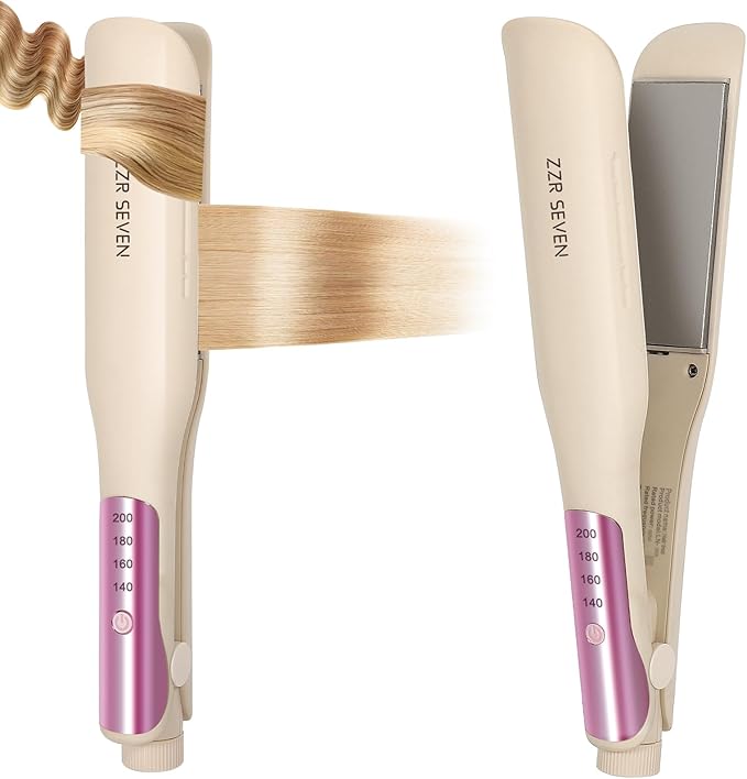Hair Straightener,1.25” Flat Iron and Curler 2 in 1, Ceramic Coating,Quick Heat Up, 4 Temp. Options, for All Hair Type,Less Frizz, Shinier and Smoother,Dual Voltage for Travel (Cream)