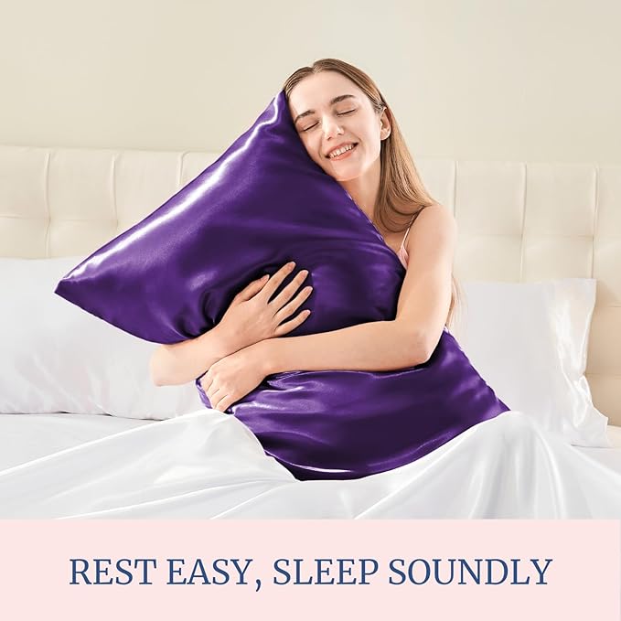 BEDELITE Satin Pillowcase for Hair and Skin, Super Soft Similar to Silk Pillow Cases 4 Pack with Envelope Closure, Cooling Pillowcases for Women Men (20"x36" King Size, Plum Purple)