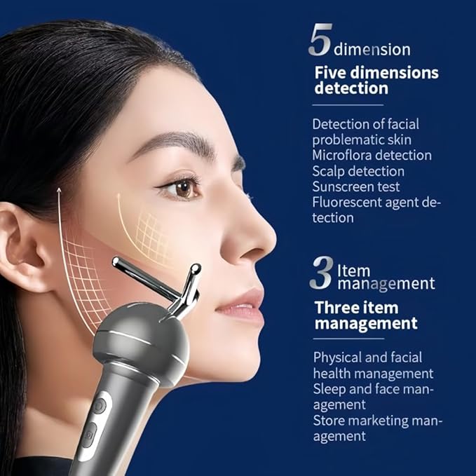 AI Skin Analyzer Device for Face & Scalp – Multi-Light Detection for Acne, Aging, Pigmentation, Sensitivity, UV & Microflora Analysis, Sleep & Weight Reports, Gray, Home & Professional Use (Grey)