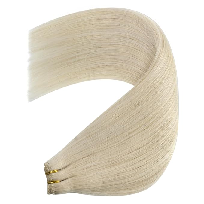 YoungSee Sew in Hair Extensions Blonde Human Hair Weft Extensions Platinum Blonde Sew in Extensions Can Be Dyable Remy Hair 20Inch 100G