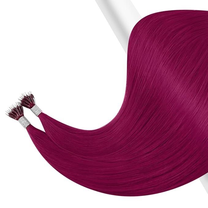 YoungSee Nano Ring Hair Extensions Magenta Nano Human Hair Extensions Burgundy Nanobead Hair Extension Human Hair Colorful Nano Hair-Extension Colored for Role Playing 25s 25g 20inch