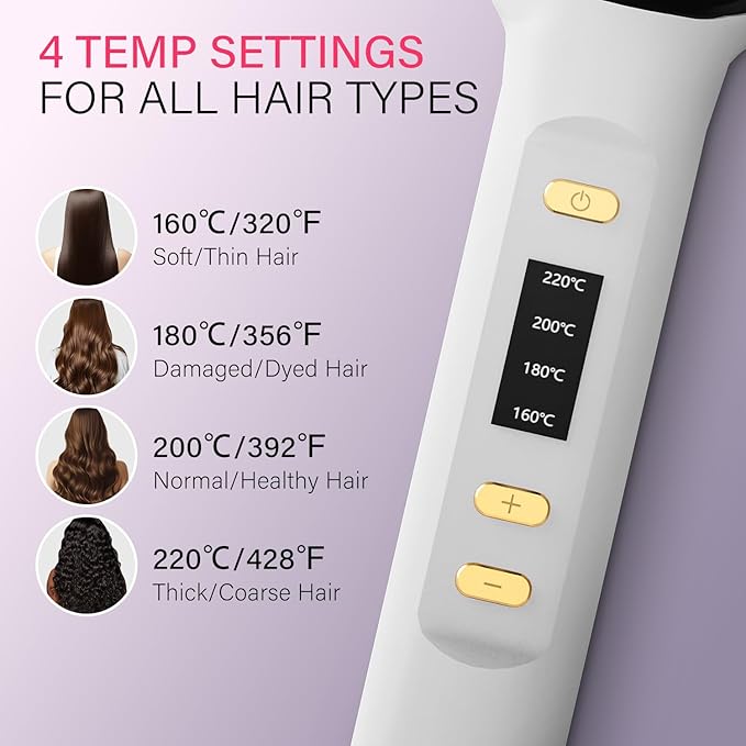 Hair Straightener Brush, Hair Straightening Iron with Built-in Comb, 4 Temp Settings & LED Display & Anti-Scald & Auto-Off Safety, Perfect for Fine, Soft Hair, Ideal Gift for Women