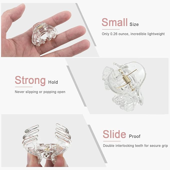 MAORULU Hair Clips for Women Girls Kids, 1.5 Inch Mini Hair Jaw Clips, Tiny Hair Claw Clips for Thin/Medium Thick Hair, Octopus Clip with Gift Box (Black & Clear, 10 Pack)