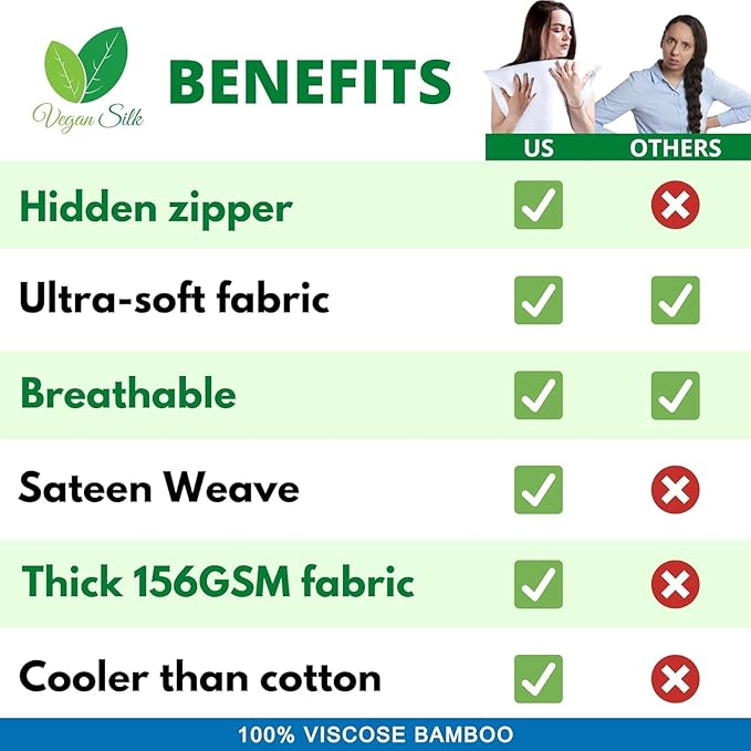 Pillow Cases - 100% Viscose Derived from Bamboo - Cooling Pillowcase - King Size, White, Set of 2 Zippered - for Hot Sleepers - Soft Pillow Covers - by Vegan Silk