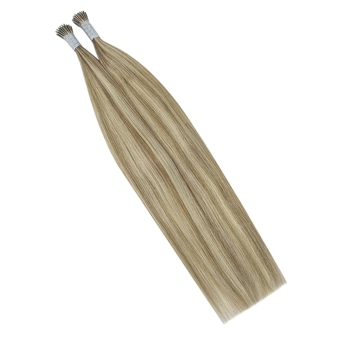 YoungSee Itip Hair Extensions Brown Highlight I Tip Hair Extensions Human Hair Light Brown Highlight I Tips Hair Extension 18In 60s 50g Hair Extensions I-Tip Remy Human Hair