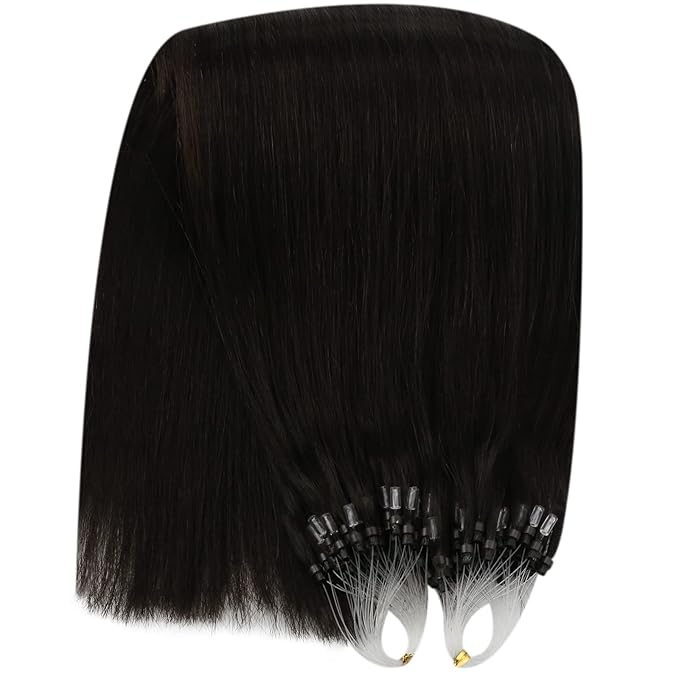 YoungSee Micro Loop Hair Extensions Real Human Hair Dark Brown Micro Ring Hair Extensions Human Hair Dark Brown Micro-Beads Hair Extension 22In 50s 50g Microring Hair Extension Real Hair for Weddings