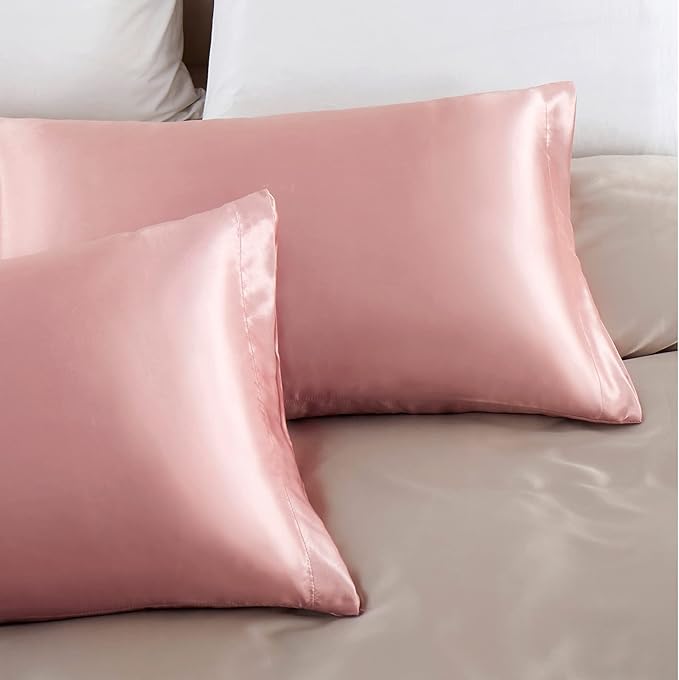Aormenzy Champagne Satin Pillowcase for Hair and Skin, Satin Pillow Cases for Women Standard Size Set of 2 with Envelope Closure Silky Pillow Covers Wrinkle, Fade Resistant (20x26 Inches)
