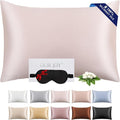 100% Mulberry Silk Pillowcase 22 Momme (SGS Certified) with Free Silk Eye Mask - Luxury Gift-Ready Folded Packaging, Cooling Pillow Cover for Hair & Skin Care (Pink, Standard (1 Pack))