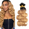 Ombre Blonde Bundles Human Hair 1b27 Body Wave Bundles 18 20 22 Inch 2 Tone Black and Honey Blonde Body Wave Bundle Brazilian Virgin Soft and Silky Remy Hair Extensions 150g