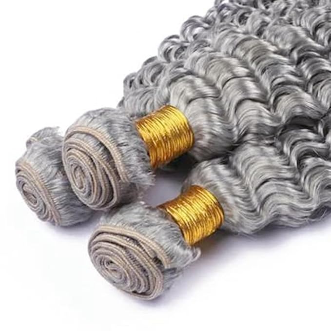 Gray Deep Wave Bundles Human Hair Silver Bundle 22 24 26 Inch Niegmeag Peruvian Virgin Soft And Silky Remy Hair Extensions Grey Deep Wave Bundles 300g
