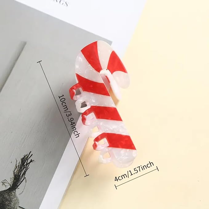Christmas Candy Cane Hair Clips for Women, Christmas Hair Claw Clips Cute Cane Shape Hair Accessories Red White Xmas Acrylic Claw Clip Funny Strong Grip Jaw Barrettes Xmas New Year Hair Decoration