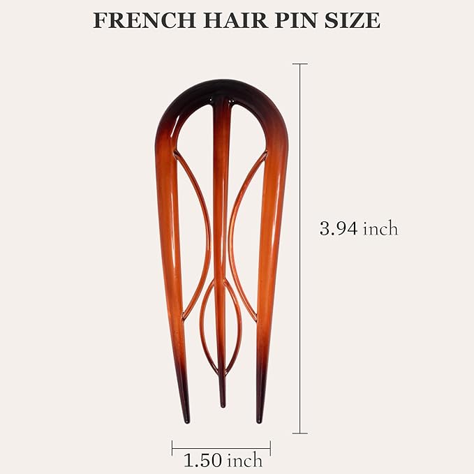 Sunolga 6PCS French Hair Pins for Women, French Pins Hair, 3.94" Large Hair Styling Pins for Thin Thick Hair, Unique 3 Internal Teeth Hair Sticks Hairpin（Amber）