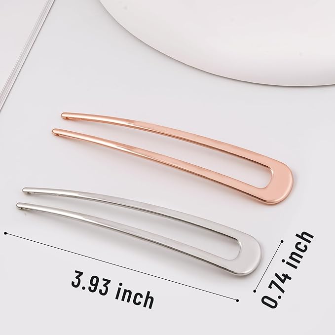 6Pcs Metal French Hair Pins for Women U Shape Sticks 3.9 Inch Vintage Fork for Hairstyle Accessories(Black/Rosegold/Silver）