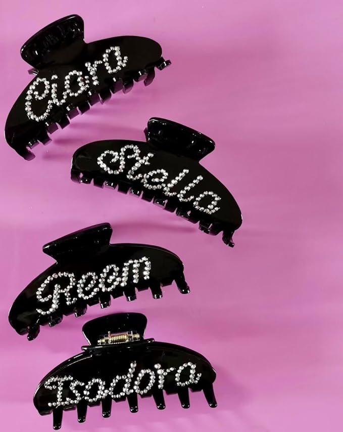 Personalized Name Hair Claw, Bridal Rhinestone Claw Clips (Glitter Blue Claw), Custom Cute Hair Clips