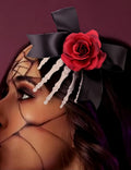 SEVEN LUCKY LIGHT Halloween Hair Clips Skeleton Hands with Red Flower Black Satin Ribbon Great Halloween Hair Accessories