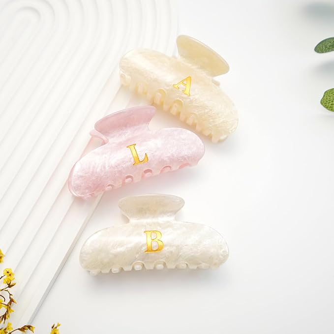 Acrylic Letter Hair Clips for Women - Pink Monogram Hair Claw Alphabet Large Hair Clip, Fashion Glitter Claw Clips Elegant And Durable Hair Accessory, Letter L