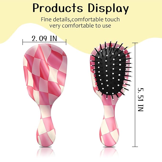 Mini Hair Brush,Cute Detangling Travel Hair Brush,Soft Bristles for Effortless Tangle Removal,Detangler Hairbrush for Women Men Boys Girls Kids Wet Dry All Hair Types (Pink Grid, Mini)