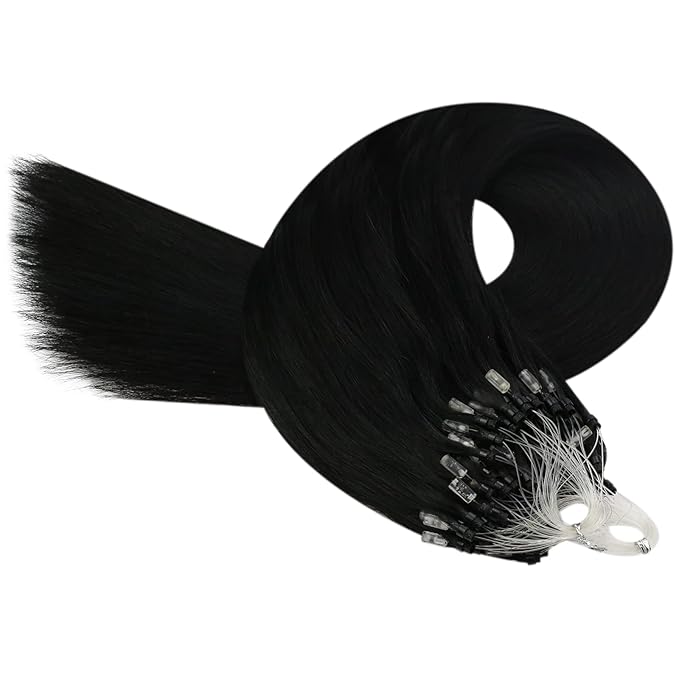 YoungSee Micro Loop Hair Extensions Real Human Hair Black Micro Bead Hair Extensions Real Human Hair Jet Black Beaded Hair Extension Long Hair 22In 50g Microring Hair Extension Remy Hair 50s