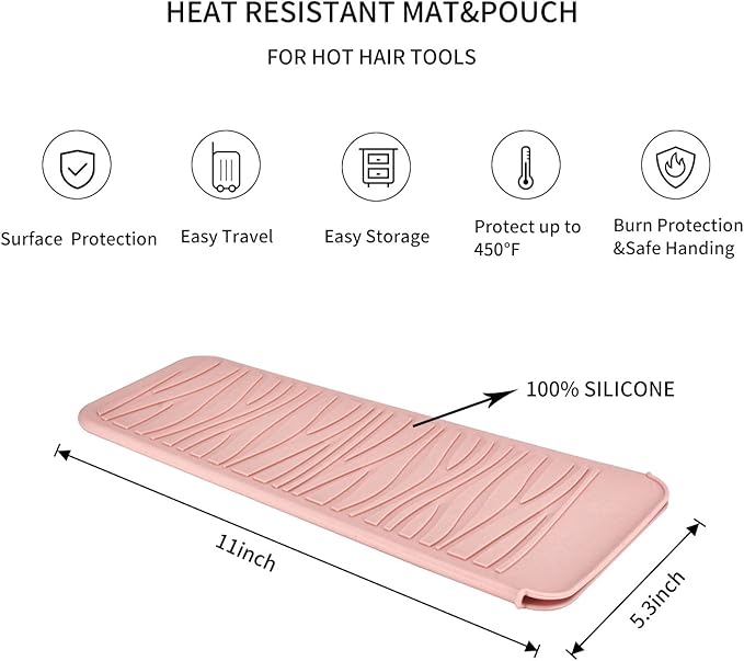 Silicone Heat Resistant Travel Mat Pouch for Hair Straightener, Crimping Iron, Curling Iron, Hair Curling Wand, Flat Iron, Hair Waving Iron (2 Pack, Multicolored)