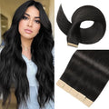 Tape in Hair Extensions Human Hair 16 Inch 20pcs Invisible Tape ins Hair Extensions Real Human Hair Natural Black Remy Seamless Injected Tape Extensions