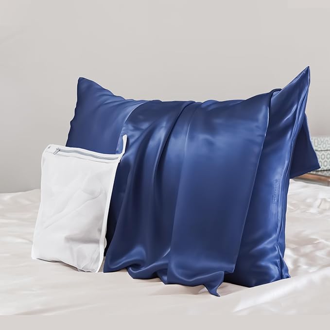 PROMEED 100% Mulberry Silk Pillowcase for Hair and Skin - Allergen Resistant Both Sides 23 Momme 1400 TC Silk Bed Pillow Cases with Hidden Zipper, 1PC (Standard 20"x26", Navy)
