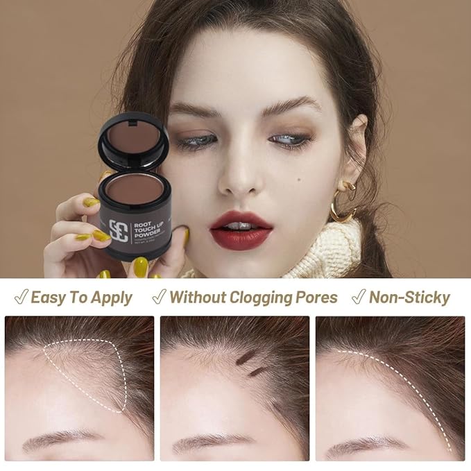 SOVONCARE Instantly Hairline Powder, Hairline Shadow Gray Hair Coverage Touch Up Hair Powder for Thinning Hair for Women Hair Root Touch Up Powder Hair Root Cover Up Conceals Hair Loss Light Coffee