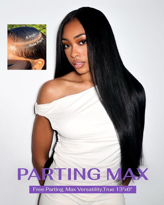 SKINLIKE Real HD Lace Wig 13x6 Full Frontal HD Lace Front Wigs Human Hair Pre Plucked Bleached Knots 180% Density 0.10mm Ultra-thin Invisible Lace Straight Human Hair Wigs For Women 30 Inch