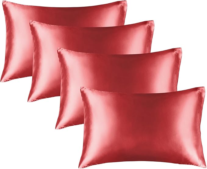 BEDELITE Satin Pillowcase for Hair and Skin, Super Soft Similar to Silk Pillow Cases 4 Pack with Envelope Closure, Cooling Pillowcases for Women Men (20"x26" Standard Size, Baked Apple)