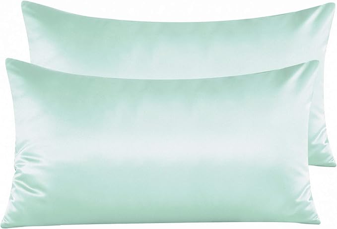 NTBAY Zippered Satin Pillow Cases for Hair and Skin, Luxury King Hidden Zipper Pillowcases Set of 2, 20x36 Inches, Cyan
