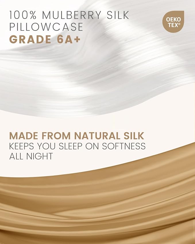THXSILK Set of 2 Silk Pillowcase for Hair and Skin, 100% Mulberry Silk Bed Pillowcase Ultra-Soft, Hypoallergenic Soft Breathable Silk Pillow Case with Hidden Zipper, Body Size 20"x54", Metallic Gold