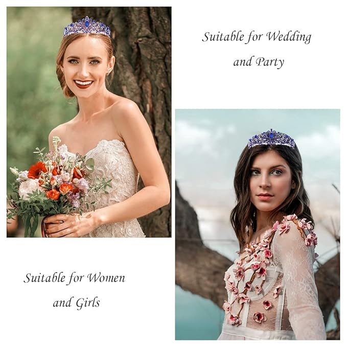 Didder Tiaras for Women, Dark Blue Crystal Crowns for Women Princess Crown Tiaras and Crowns for Women Girls Women's Headbands Halloween Christmas Bridal Wedding Prom Birthday Party Gift