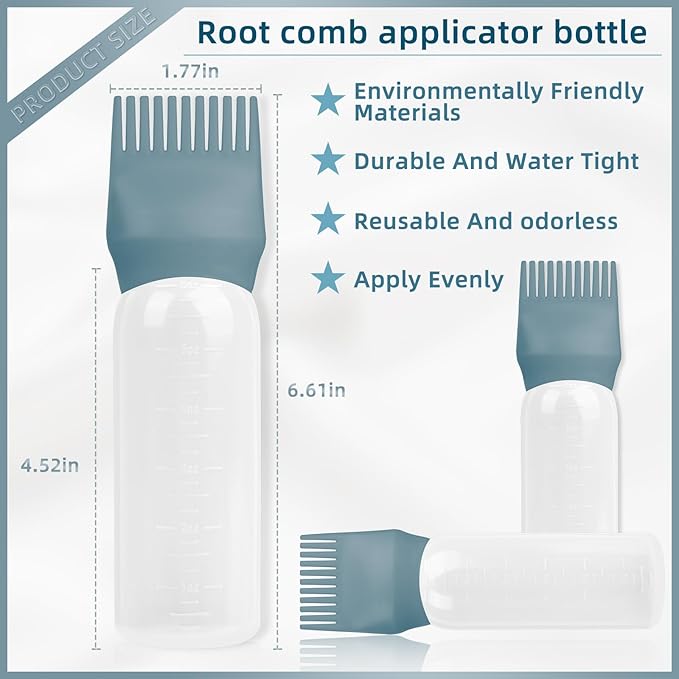 BLAAROOM Root Comb Applicator Bottle 6 Ounce, 4 Pack Hair Oil Applicator Bottle, Hair Dye Bottle Applicator Tools with Hair Oil Dispenser Root Comb Brush for Scalp Hair Oiling Applicator - Green
